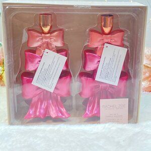 Rachel Zoe Pink Ombre Bows Rose Gold Valentines Set of 2 Candlesticks Viral New